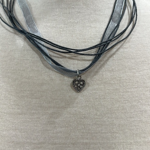 Heart Charm Ribbon and Cord Necklace - Picture 4 of 5
